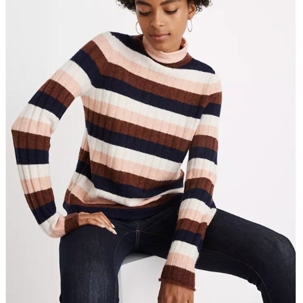 Madewell Striped Evercrest Turtleneck Sweater in Coziest Yarn